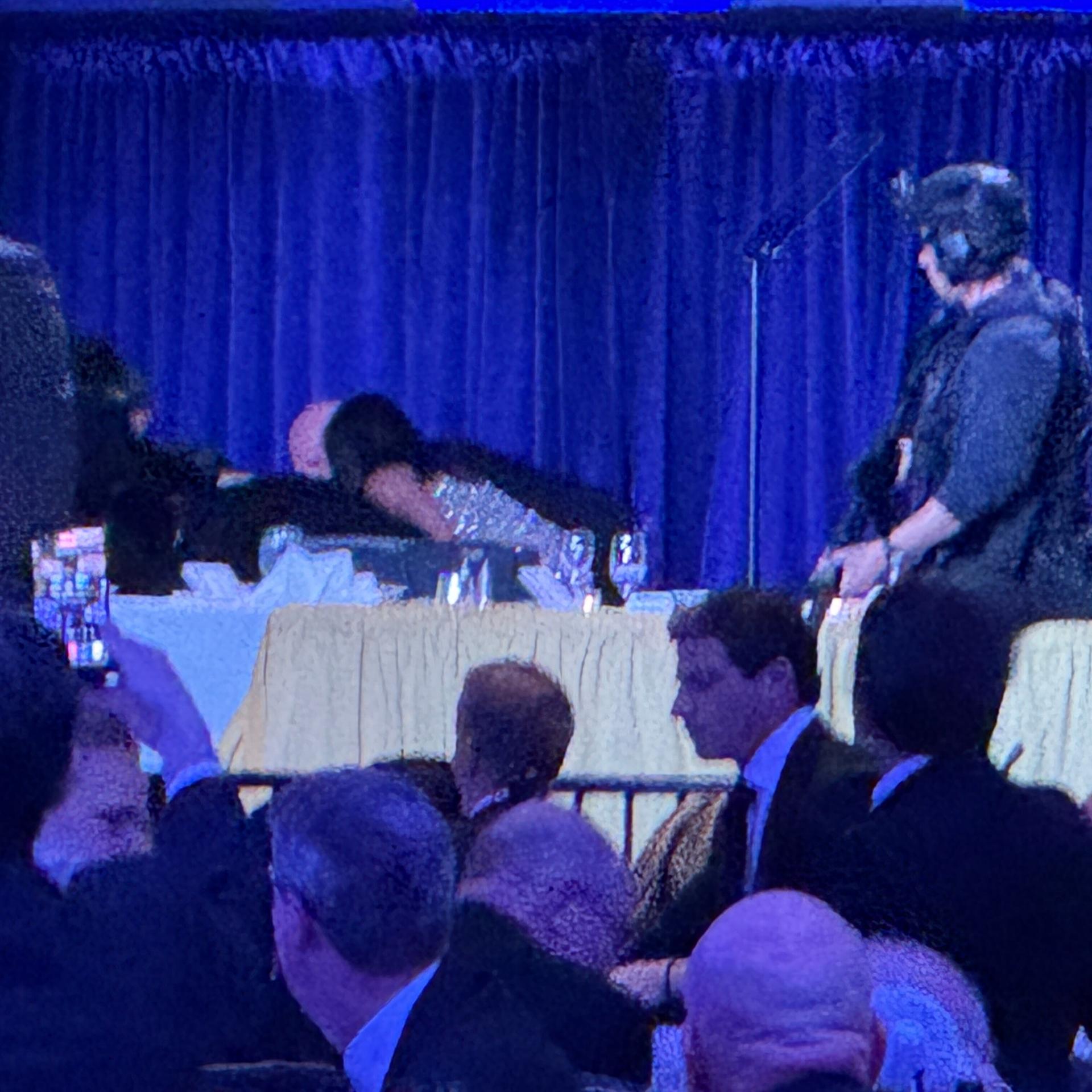 Secret service agents respond during the White House Correspondents Dinner, Saturday, April 25, 2026, in Washington. (AP Photo/Mark Schiefelbein)