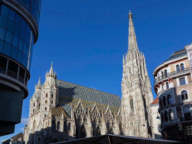 Der Stephansdom in Wien vor wolkenlosem Himmel Der Stephansdom in Wien vor wolkenlosem Himmel