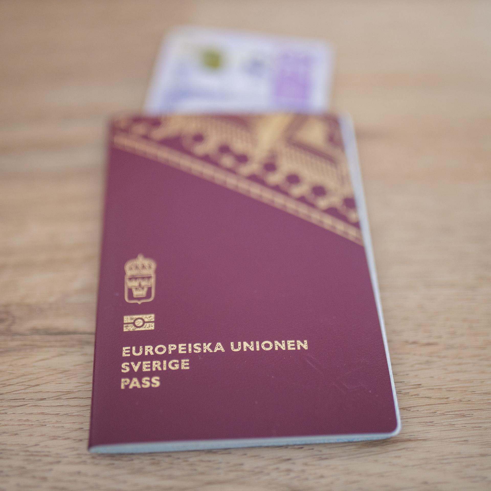 Schwedischer Riesepass - im Hintergrund ein 20-Kronen-Schein