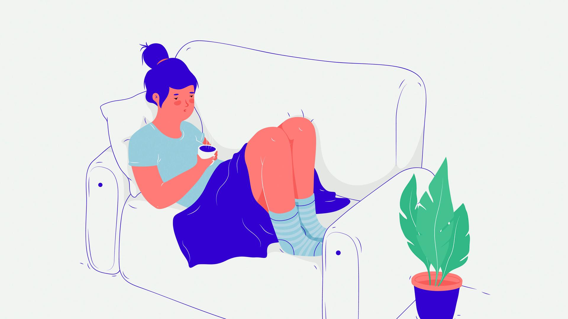 Illustration: Eine Frau entspannt auf ihrem Sofa