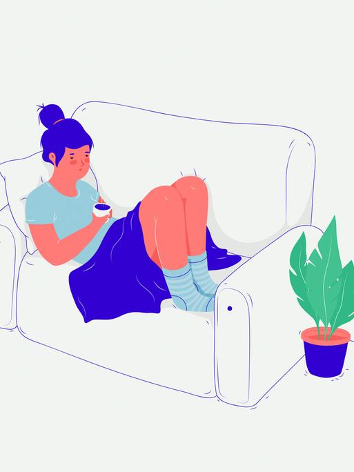 Illustration: Eine Frau entspannt auf ihrem Sofa