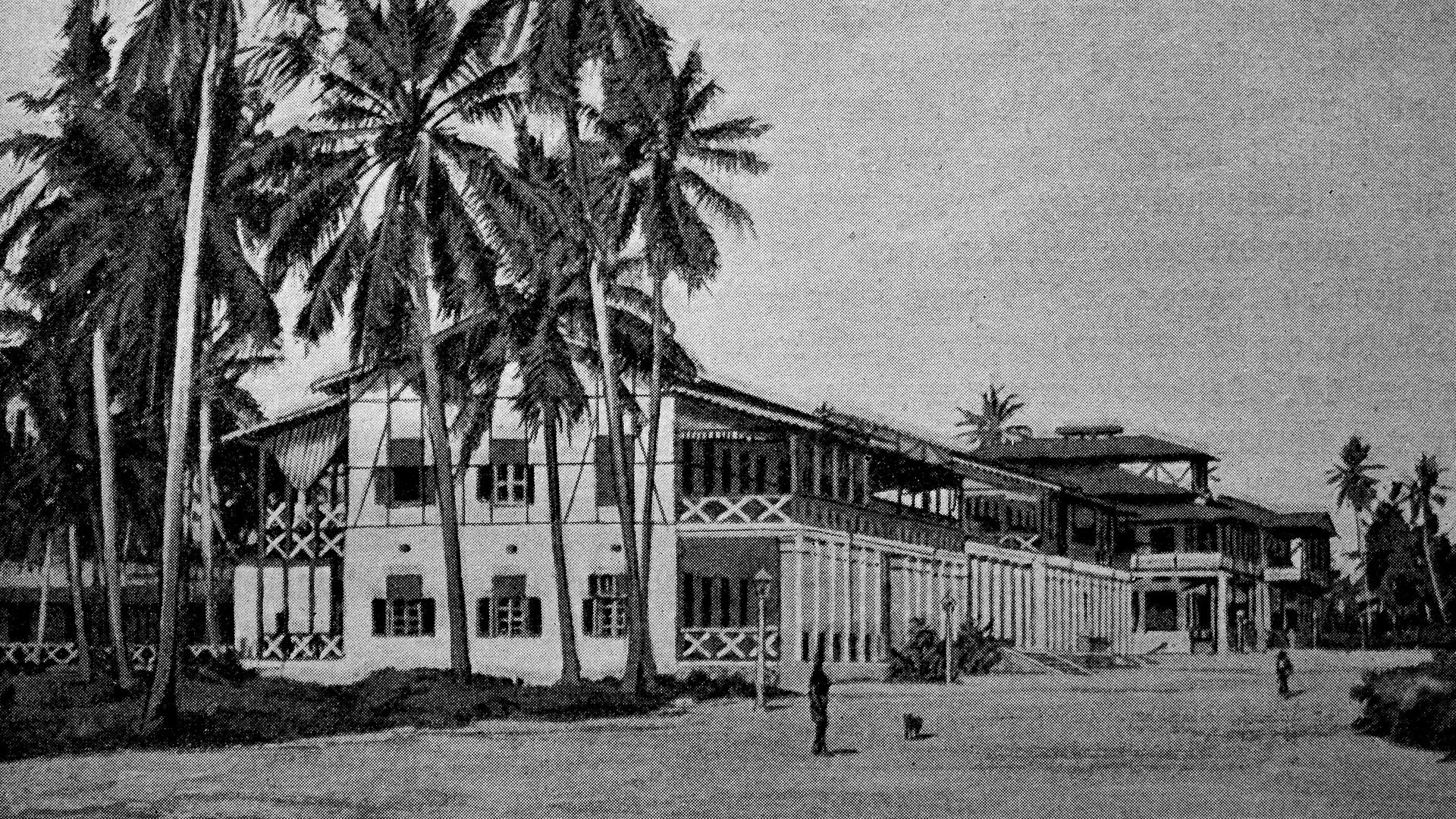 Das ehemalige deutsche Regierungsgebäude in Daressalam, historische Darstellung um 1886. 