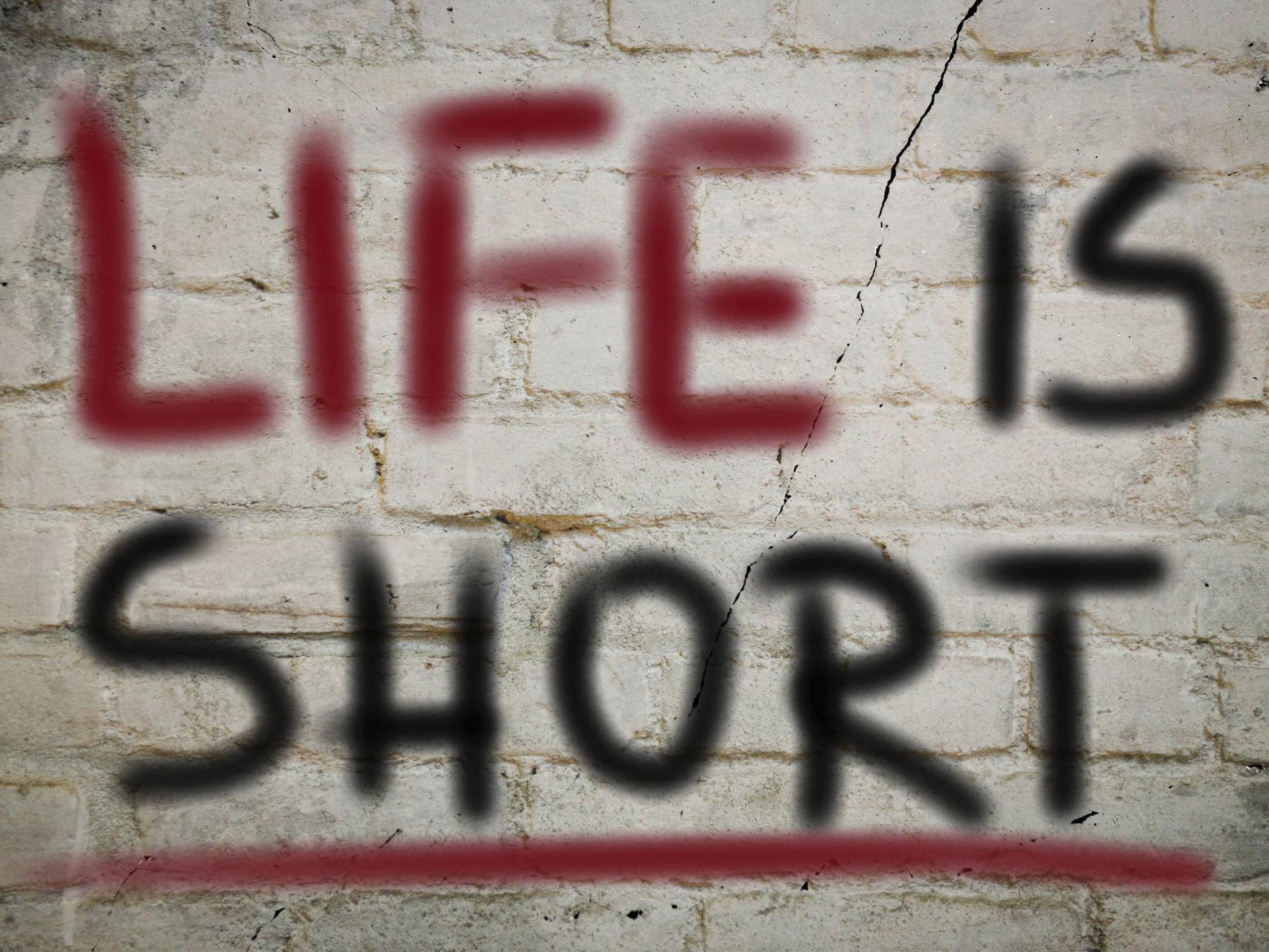 Auf einer Wand steht "Life is short": Das Leben ist kurz.