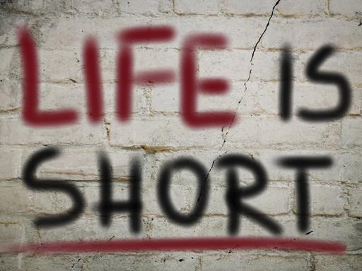 Auf einer Wand steht "Life is short": Das Leben ist kurz. Auf einer Wand steht "Life is short": Das Leben ist kurz.