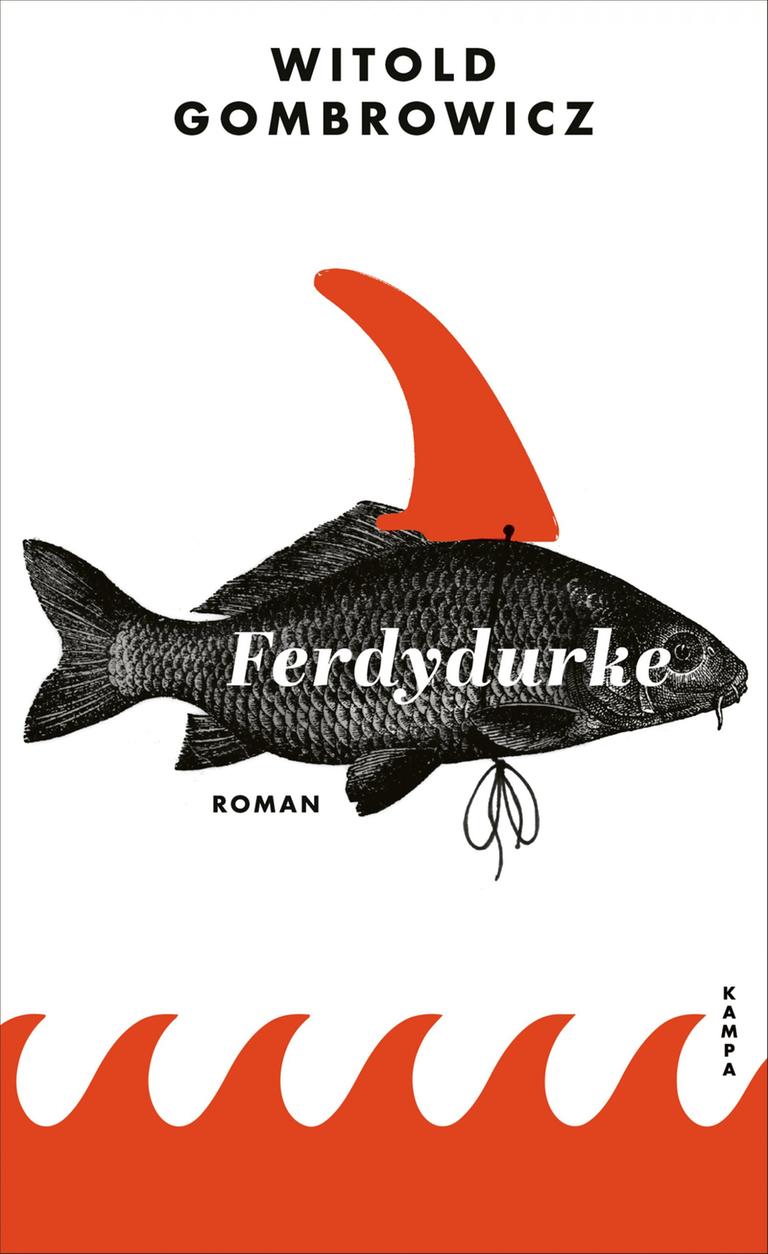 Das weiße Cover zeigt neben Autorname und Buchtitel auf weißem Grund die Zeichnung eines Fisches, auf dem ein rotes Segel prangt, während darunter stilisierte rote Wellen zu sehen sind.