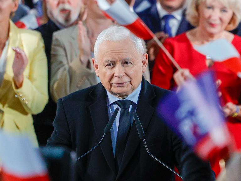 PiS Präsident Jaroslaw Kaczynski bei einer Rede in Polen am 20. September 2023.