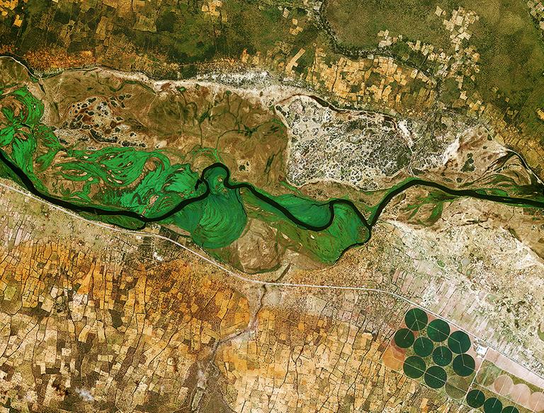 Satellitenaufnahme des Fluss Okavango