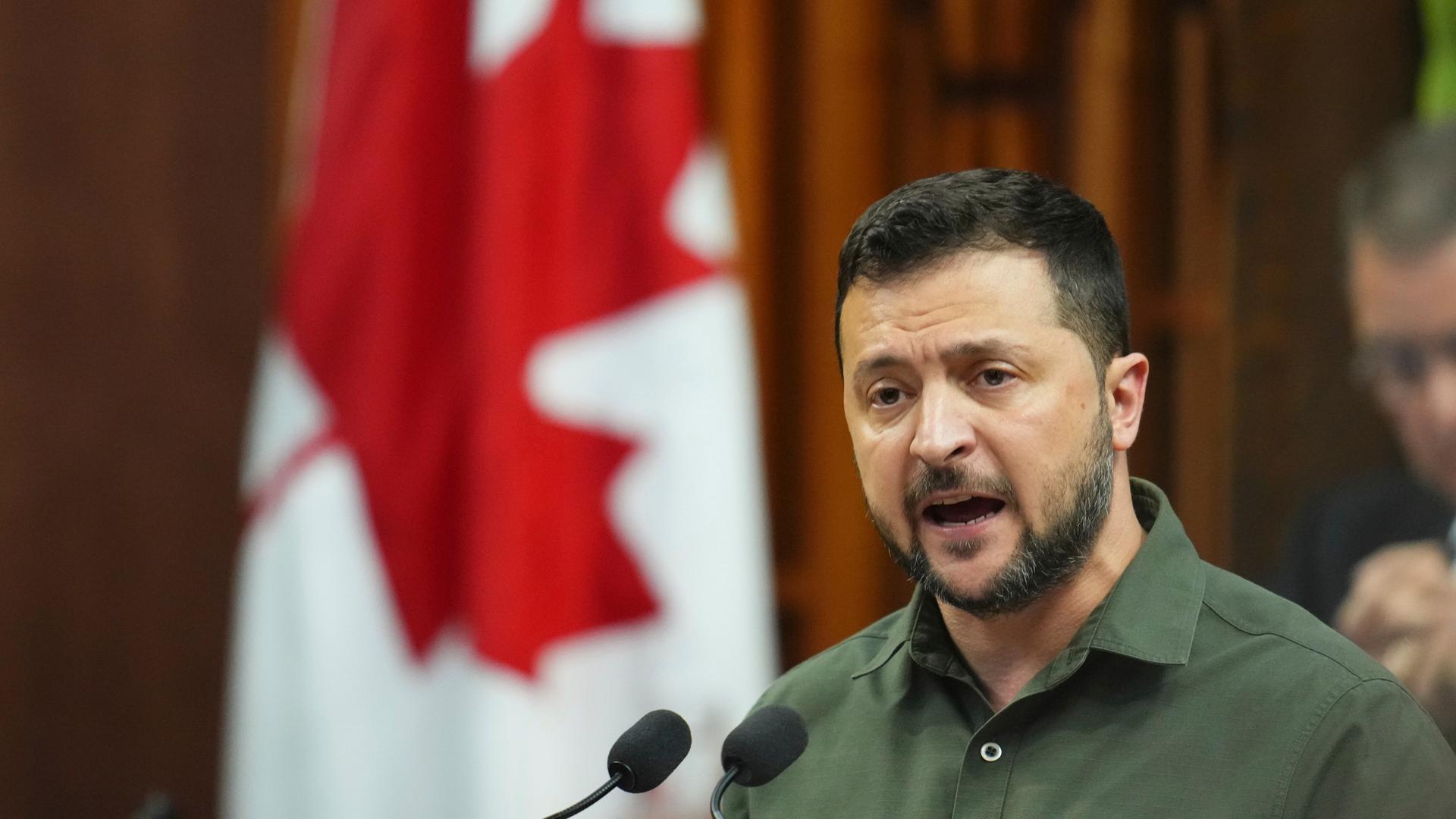 Der ukrainische Präsident Wolodymyr Selenskyj bei einer Rede vor dem kanadischen Parlament in Ottawa.