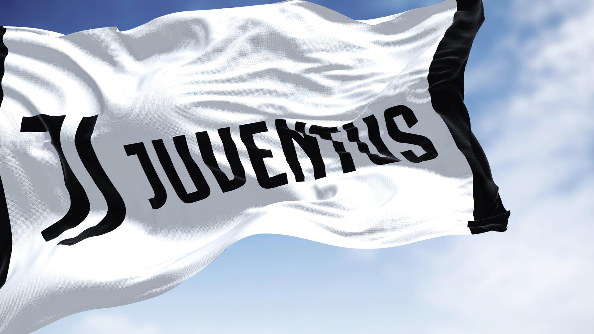 Die Flagge mit dem Logo des italienischen Fußballklubs Juventus Turin.