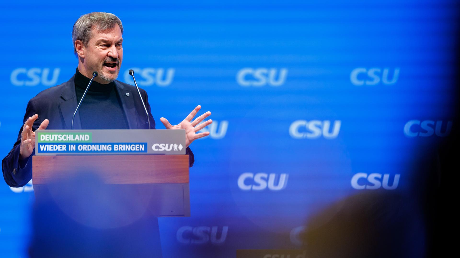 CSU-Chef Söder spricht beim kleinen CSU-Parteitag in Nürnberg. 