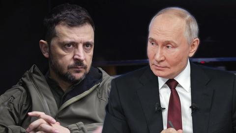 FOTOMONTAGE: Das Bild zeigt Wolodymyr Selenskyj und Wladimir Putin nebeneinander