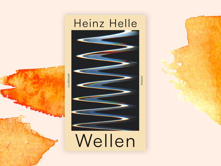 Das Cover des Buches "Wellen" von Heinz Helle. Zu sehen ist eine Art Spirale, die sich auf dunklem Grund von oben nach unten über das Cover zieht und an Radiowellen erinnert.