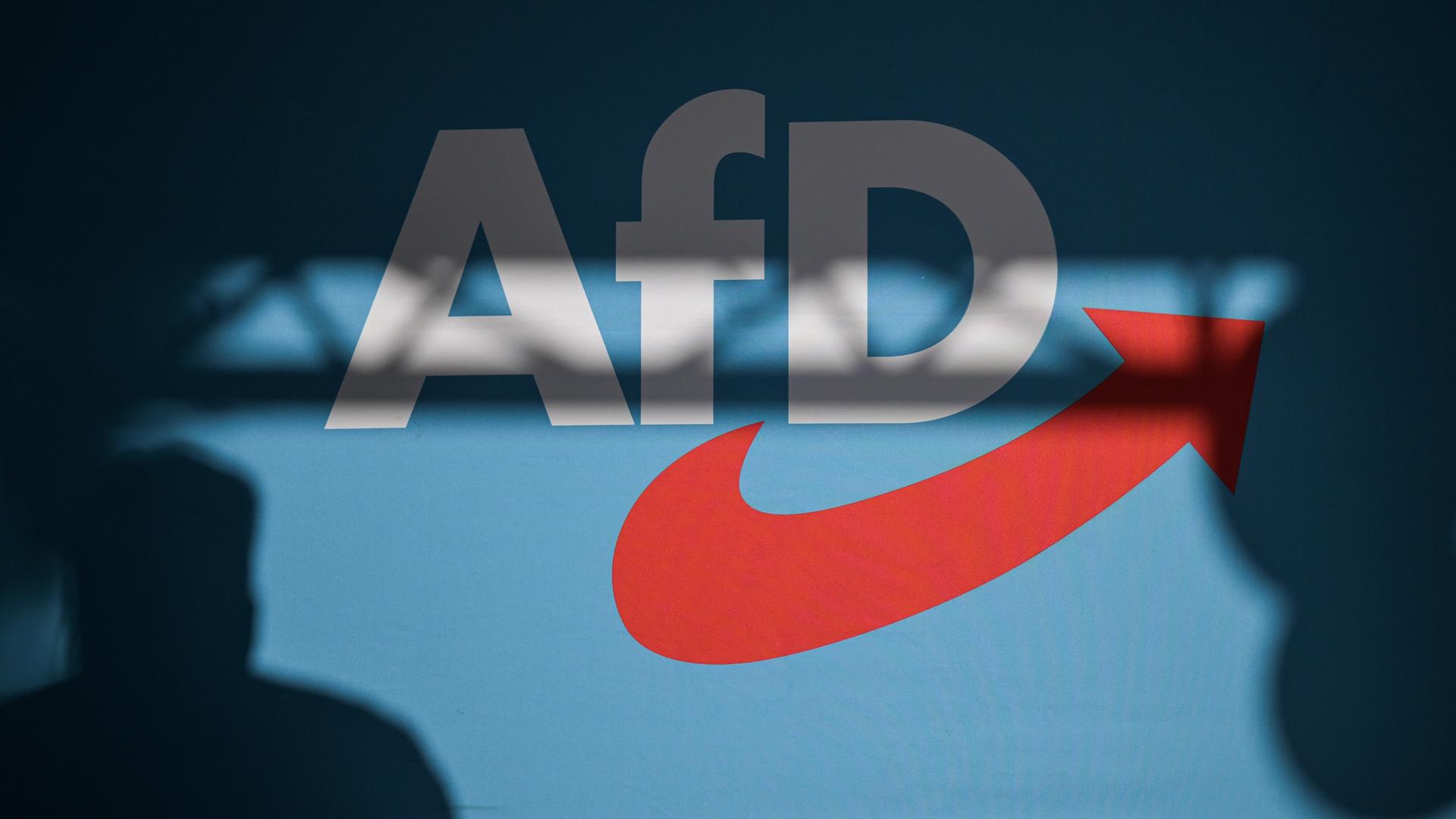 Ein Redner wirft bei einer Veranstaltung einen Schatten auf die Bühnenrückwand mit dem Logo der AfD. Ein Redner wirft bei einer Veranstaltung einen Schatten auf die Bühnenrückwand mit dem Logo der AfD.