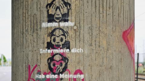 Graffitti aus dem Spektrum der Verschwörungsgläubigen an einer Mannheimer Brücke.
