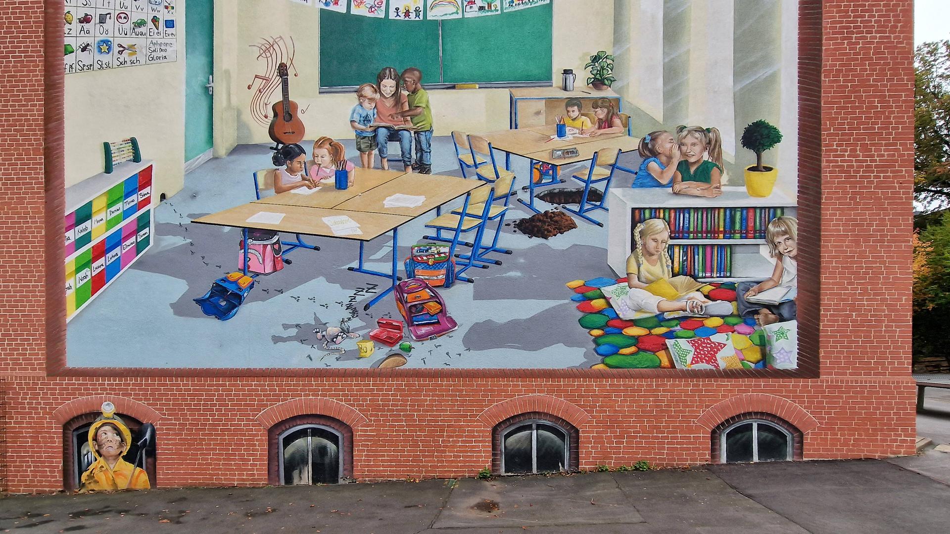 Wandbild am Gebäude der Aplerbecker-Mark-Grundschule in Dortmund,