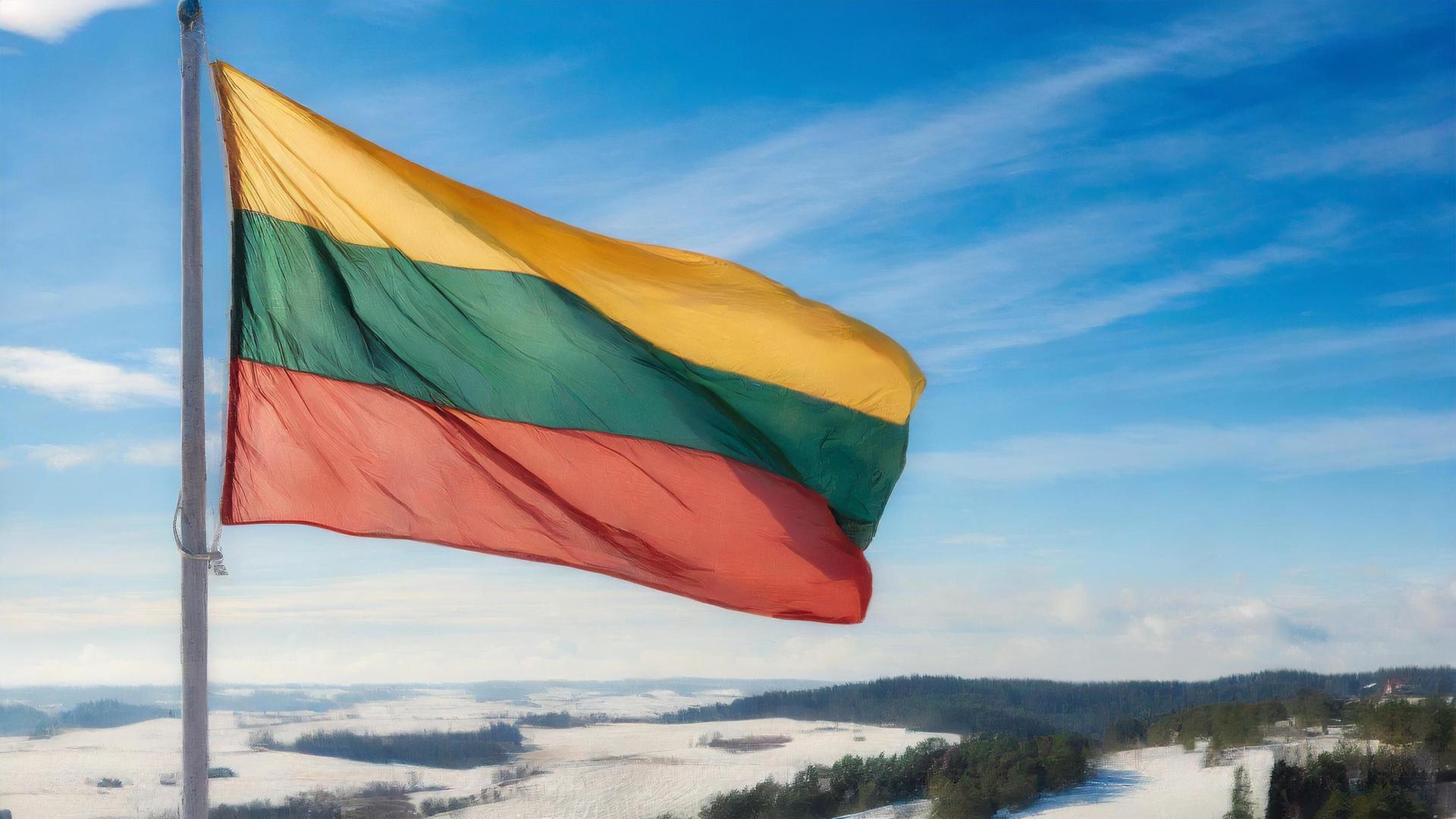 Die Fahne von Litauen hat drei Streifen in den Farben Gelb, Grün und Rot Die Fahne von Litauen hat drei Streifen in den Farben Gelb, Grün und Rot