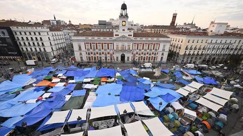 Protestcamp in Madrid auf der Puerta del Sol im Stadtzentrum am 29. September 2026.  