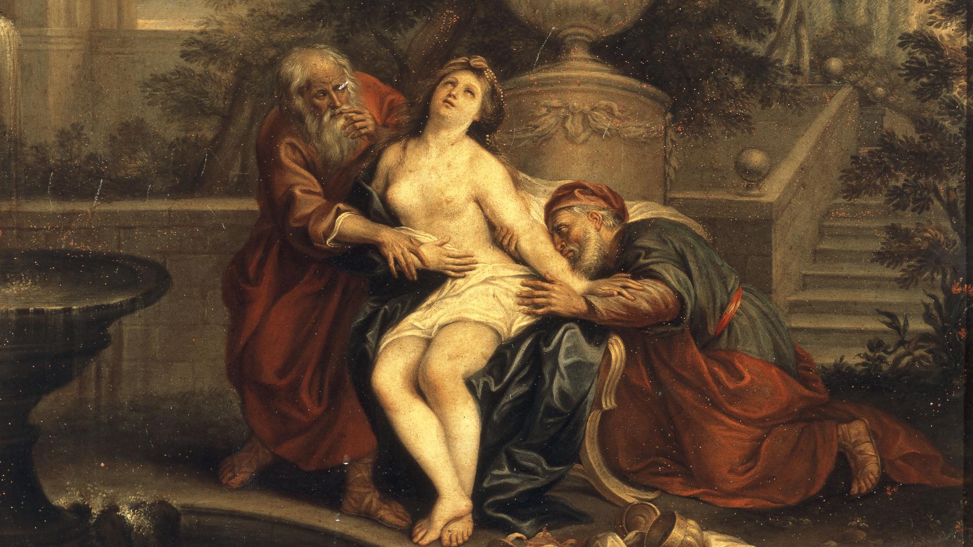 Das Bild "Susanne und die Alten", Öl auf Kupfer 34 x 45 cm. Inv.nr. 103 Venedig, Galleria dell'Accademia.