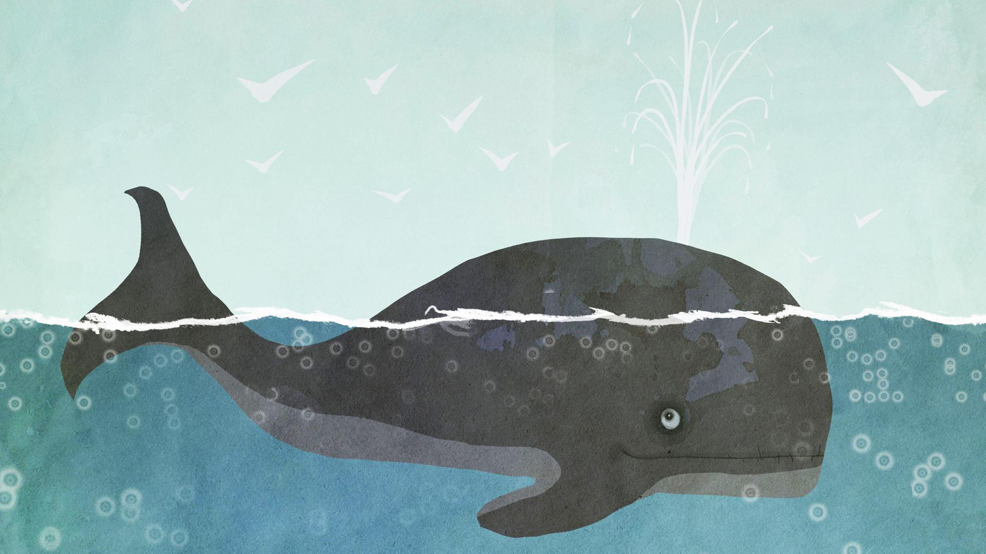 Illustration eines im Meer schwimmenden Wals .