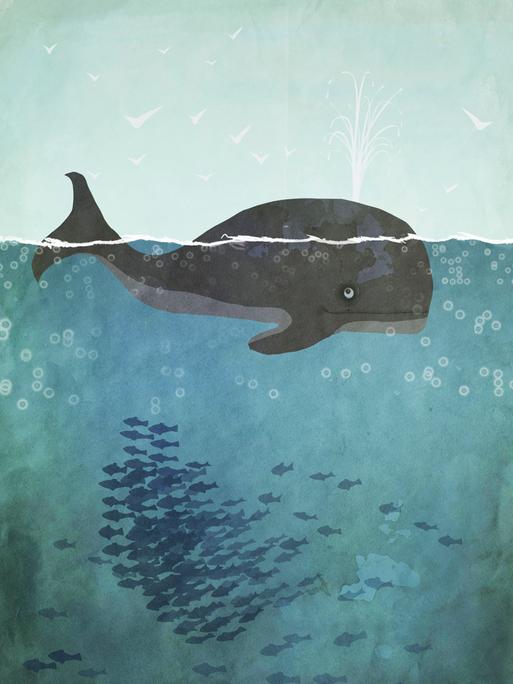 Illustration eines im Meer schwimmenden Wals .