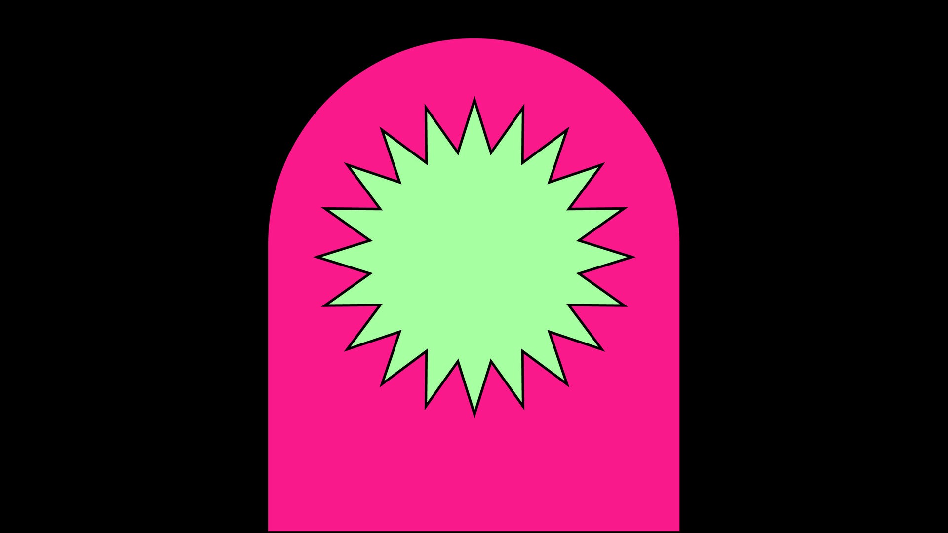Die Grafik zeigt einen grünen Stern auf einem pinken, halbrunden Grund auf einem schwarzen Rechteck.