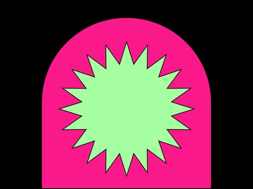 Die Grafik zeigt einen grünen Stern auf einem pinken, halbrunden Grund auf einem schwarzen Rechteck. Die Grafik zeigt einen grünen Stern auf einem pinken, halbrunden Grund auf einem schwarzen Rechteck.