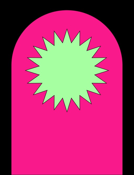 Die Grafik zeigt einen grünen Stern auf einem pinken, halbrunden Grund auf einem schwarzen Rechteck. Die Grafik zeigt einen grünen Stern auf einem pinken, halbrunden Grund auf einem schwarzen Rechteck.