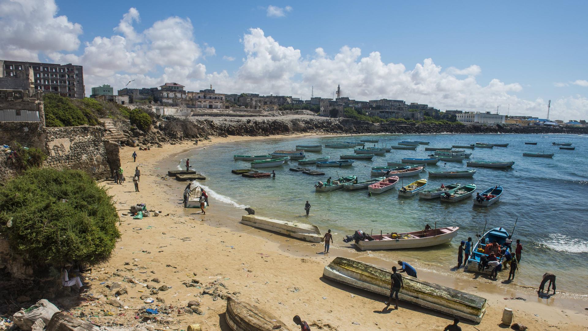 View over the old Italian harbour of Mogadishu Somalia Africa PUBLICATIONxINxGERxSUIxAUTxONLY Cop