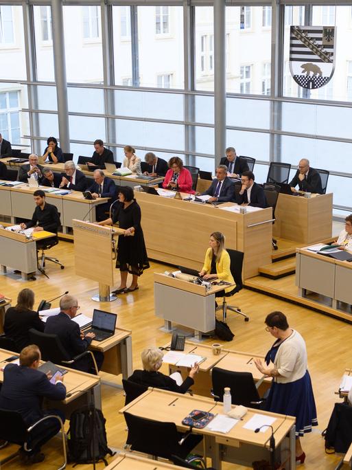Plenarsaal des Landtags von Sachsen-Anhalt während einer Sitzung.