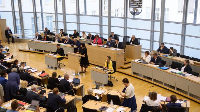 Plenarsaal des Landtags von Sachsen-Anhalt während einer Sitzung.