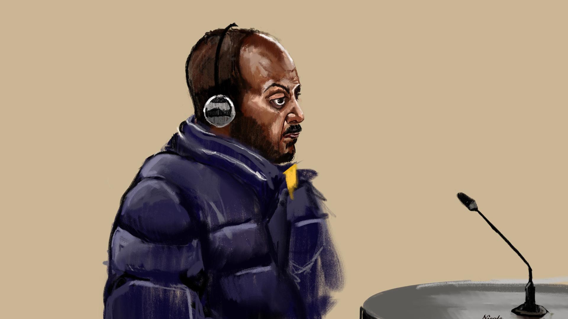 Gerichtsskizze des Eritreers Walid Amanuel Gebreyesus Negash während der Hauptverhandlung im Strafverfahren gegen ihn.