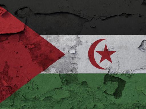 Die Flagge der Westsahara ist auf die rissige Betonwand gemalt