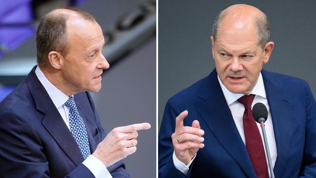 Friedrich Merz (links) und Olaf Scholz in einer Bundestagsdebatte im September 2022.