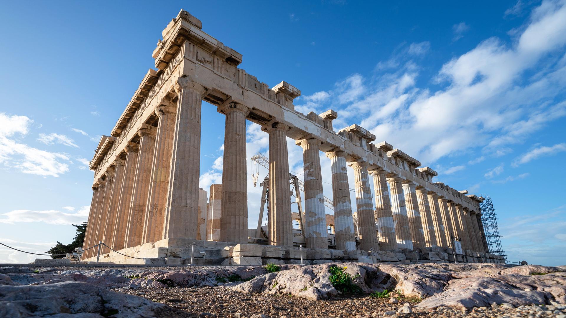 Blickdichter Fenstervorhang Parthenon-Tempel auf der Akropolis in Athen,  Griechenland 