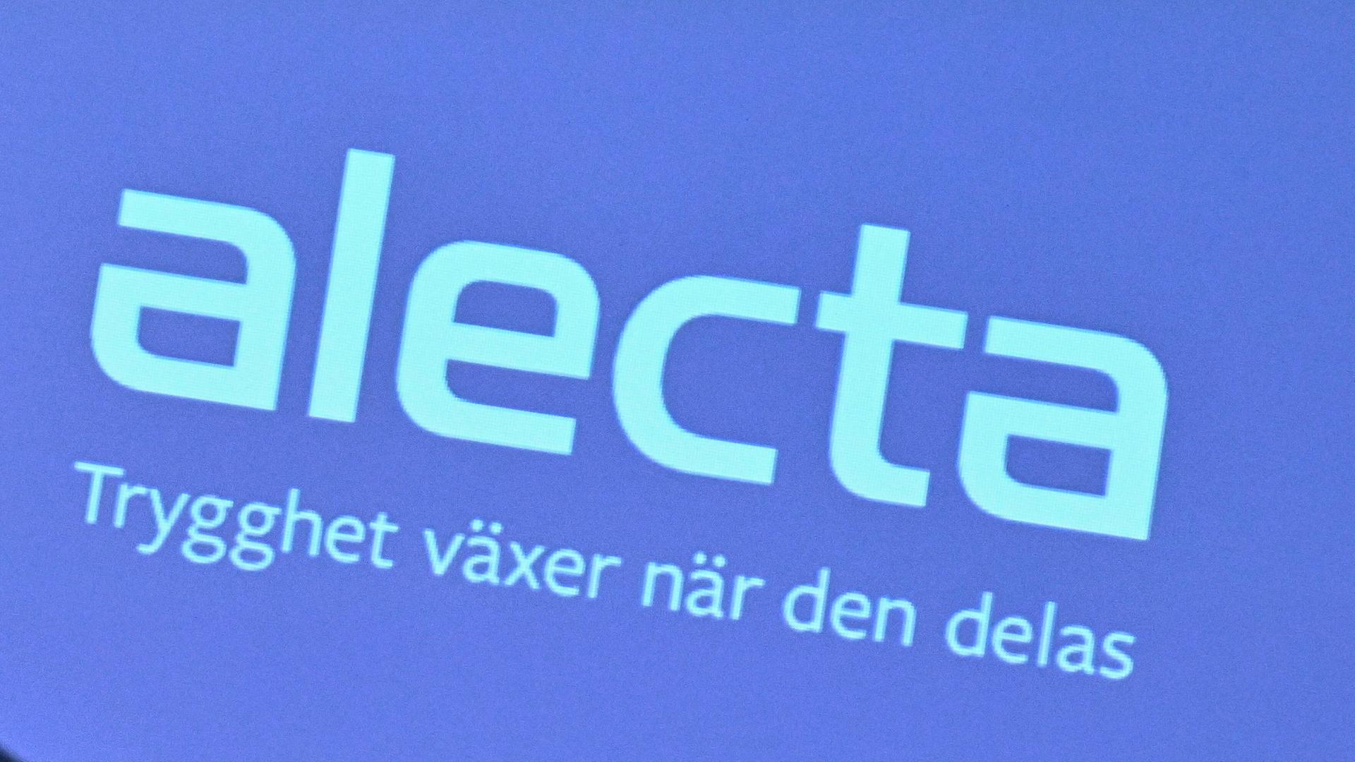 Der Name des Pensionsfonds "Alecta" steht an einer Wand. 