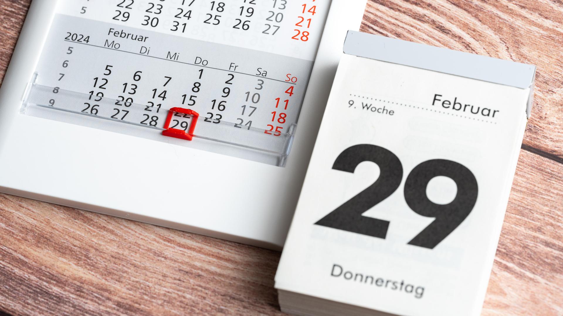 Schaltjahr, Zwei Kalender mit Datum 29. Februar