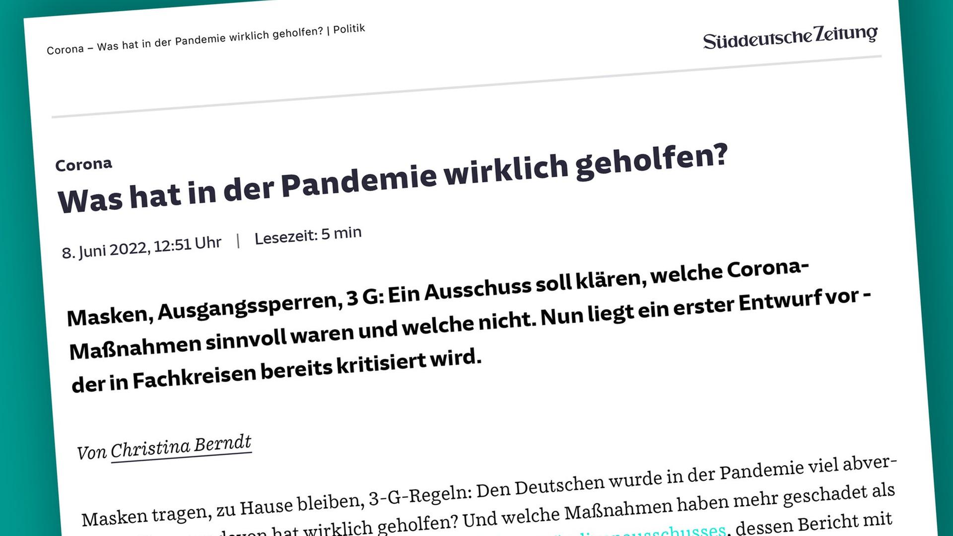 Screenshot des Artikels von Christina Berndt.