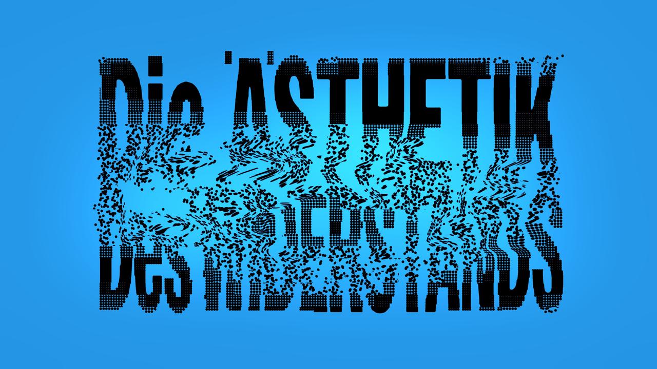 Der Titel "Ästhetik des Widerstands" in schwarzen Buchstaben vor türkisfarbenem Hintergrund, die Schrift löst sich zur Mitte hin auf.