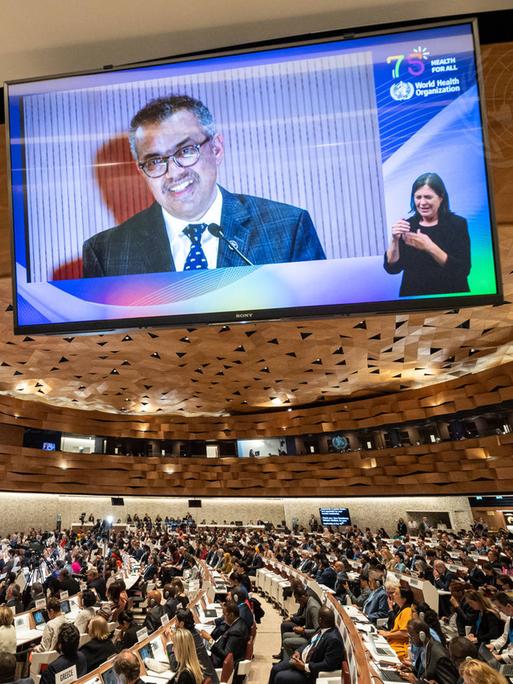 WHO-Generaldirektor Tedros Adhanom Ghebreyesus spricht auf der 76ten Jahresversammlung der Weltgesundheitsorganisation WHO am 22. Mai in Genf. 