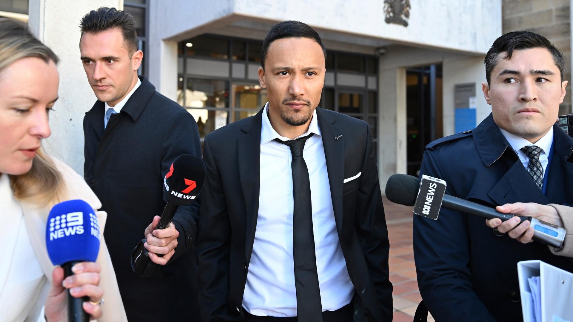 Macarthur-FC-Spieler Kearyn Baccus verlässt das Gericht in Sydney im Mai 2024. Macarthur-FC-Spieler Kearyn Baccus verlässt das Gericht in Sydney im Mai 2024.