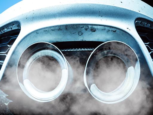 Qualmende Auspuffrohre eines Autos mit Verbrennermotor Qualmende Auspuffrohre eines Autos mit Verbrennermotor