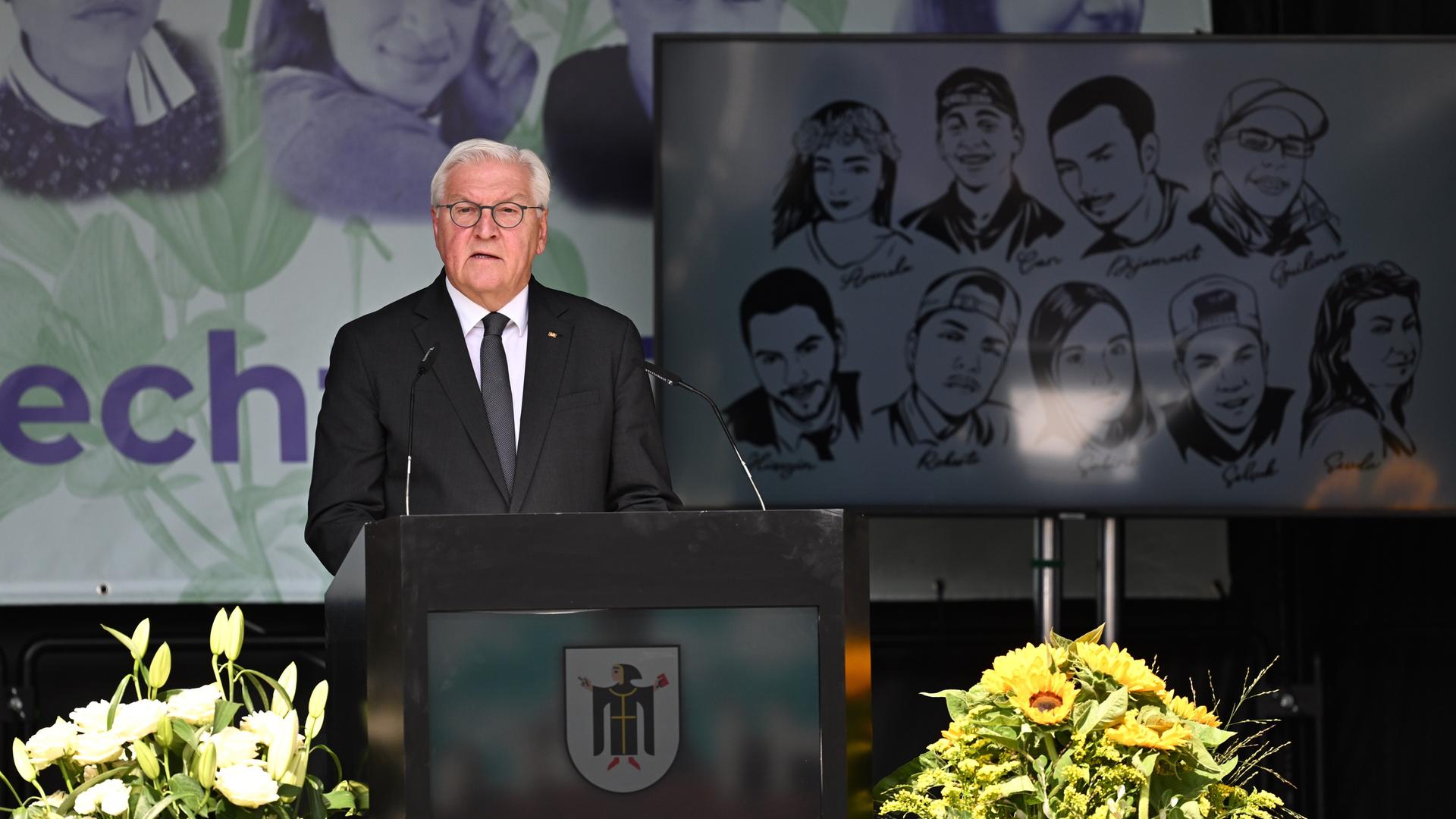 Bundespräsident Frank-Walter Steinmeier nimmt am Gedenkakt der Landeshauptstadt München anlässlich des 10. Jahrestags des Attentats am Olympia-Einkaufszentrum teil.