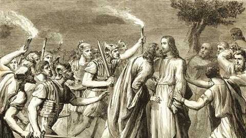 Man sieht eine Szene von Jesus umgeben von seinen Jüngern.