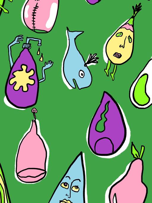 Illustration bunter doku drops vor grünem Hintergrund.