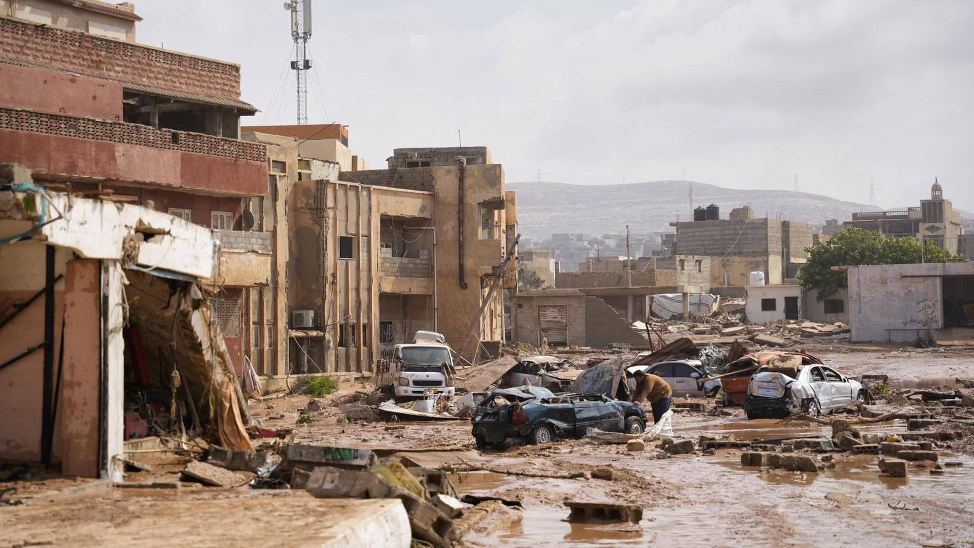 Die Hafenstadt Darna in Libyen ist nach einem Unwetter zerstört. Die Hafenstadt Darna in Libyen ist nach einem Unwetter zerstört.