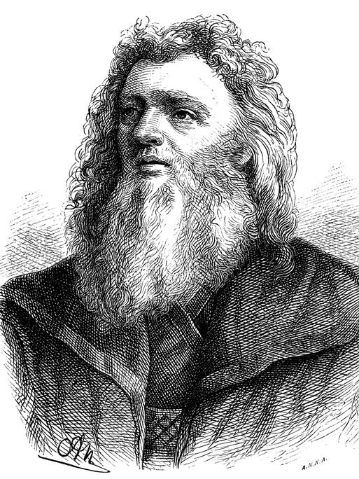 Ein Holzstich zeigt den Renaissance-Maler Hans Holbein den Älteren mit stolzem Vollbart.