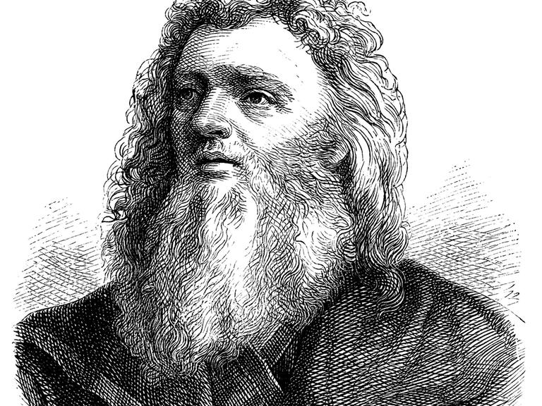 Ein Holzstich zeigt den Renaissance-Maler Hans Holbein den Älteren mit stolzem Vollbart.