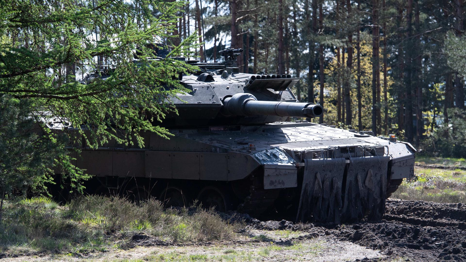 Kampfpanzer Leopard 2 im Gelände. 
