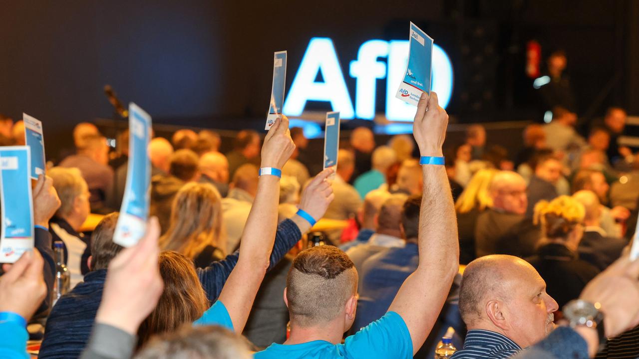 Delegierte stimmen beim Landesparteitag der AfD Sachsen-Anhalt im Alten Theater ab. 