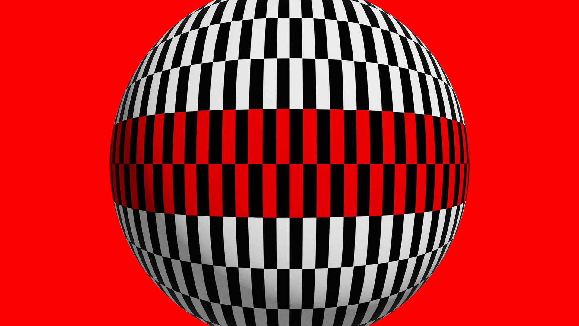 Illustration einer schwarz-weiß-roten 3D-Kugel vor rotem Hintergrund Illustration einer schwarz-weiß-roten 3D-Kugel vor rotem Hintergrund